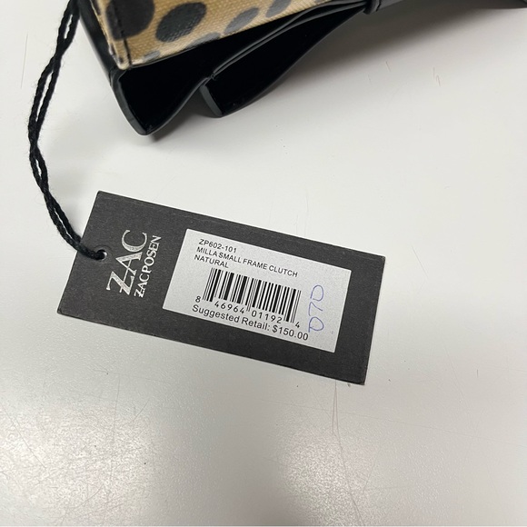 ZAC POSEN “Milla” Small Frame Animal Print Coated Clutch with Bow Accent Bottom - Picture 11 of 14